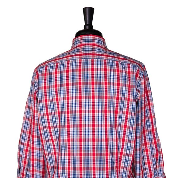 Chaps Ralph Lauren Women's Shirt Button Up Red Blue Plaid Check Blouse Top Large - Picture 7 of 8